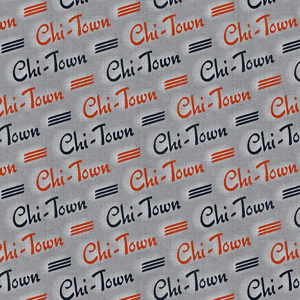 Chi-Town Tough Chicago Diagonal Stripe Football Grey Paintbrush Studios Cotton Fabric PBS-120-26624