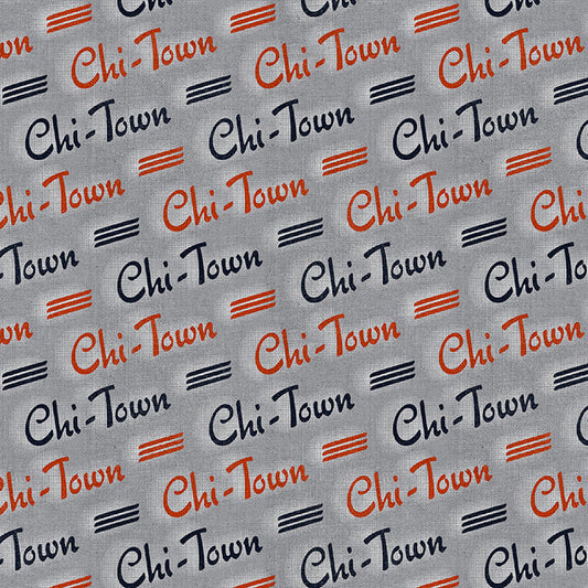 Chi-Town Tough Chicago Diagonal Stripe Football Grey Paintbrush Studios Cotton Fabric PBS-120-26624
