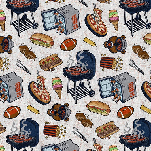 Chi-Town Tough Chicago Style Tailgate Fan Toss Football Orange Blue Paintbrush Studios Cotton Fabric PBS-120-26619