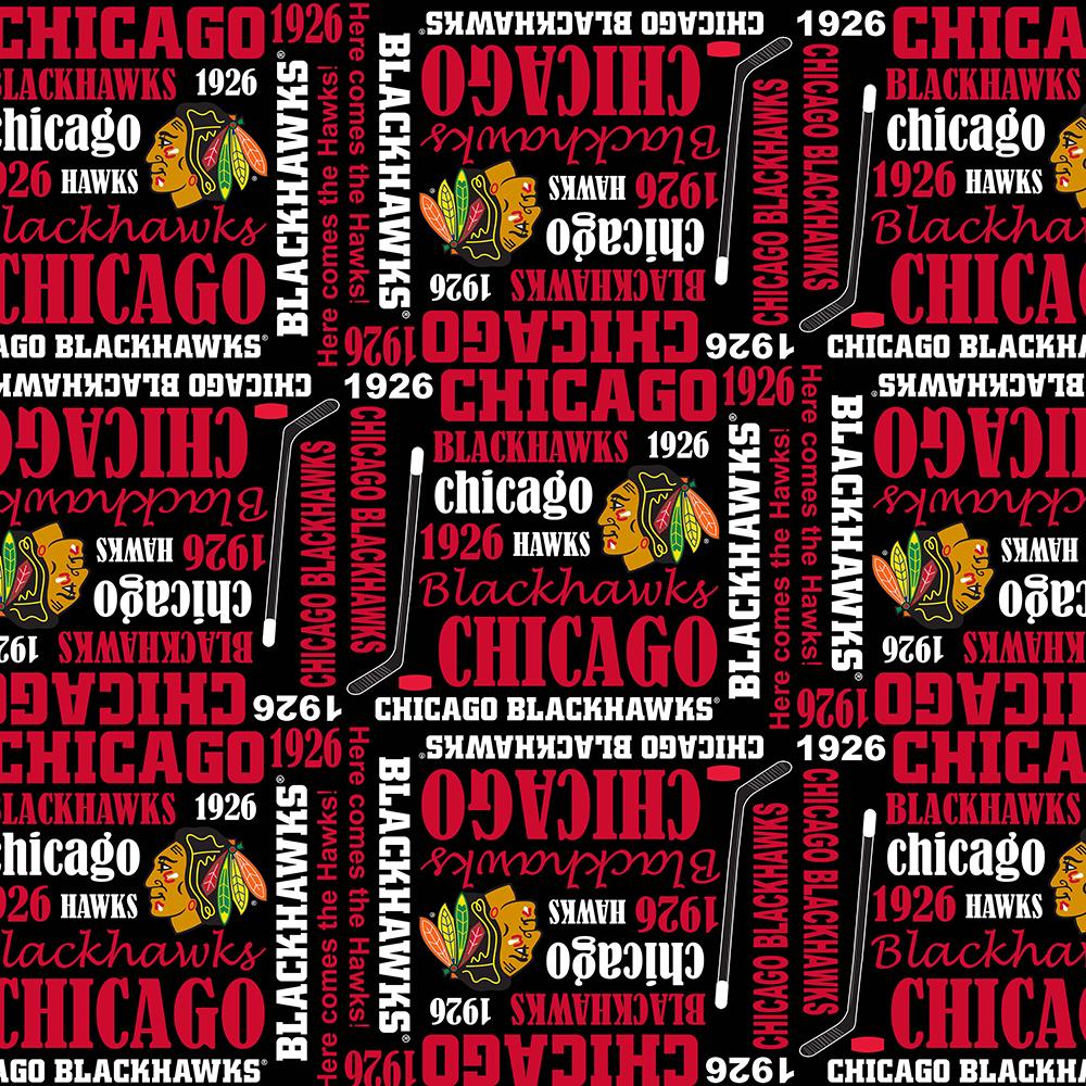 Chicago Blackhawks NHL Hockey Word Print Design Cotton Fabric