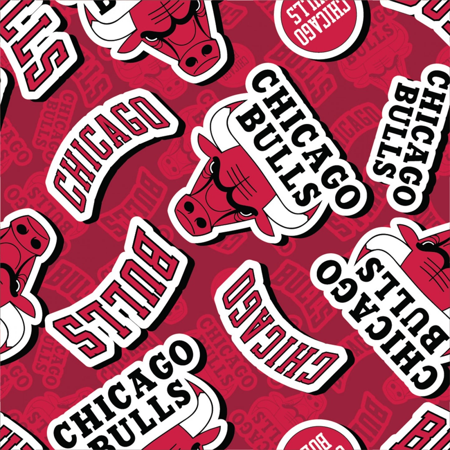 Chicago Bulls NBA Basketball Sticker Toss Red Camelot Cotton Fabric