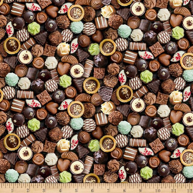 Chocolate Candy Truffles Favorite Foods Elizabeth's Studio Cotton ES-669-Multi | US Fabric Shop