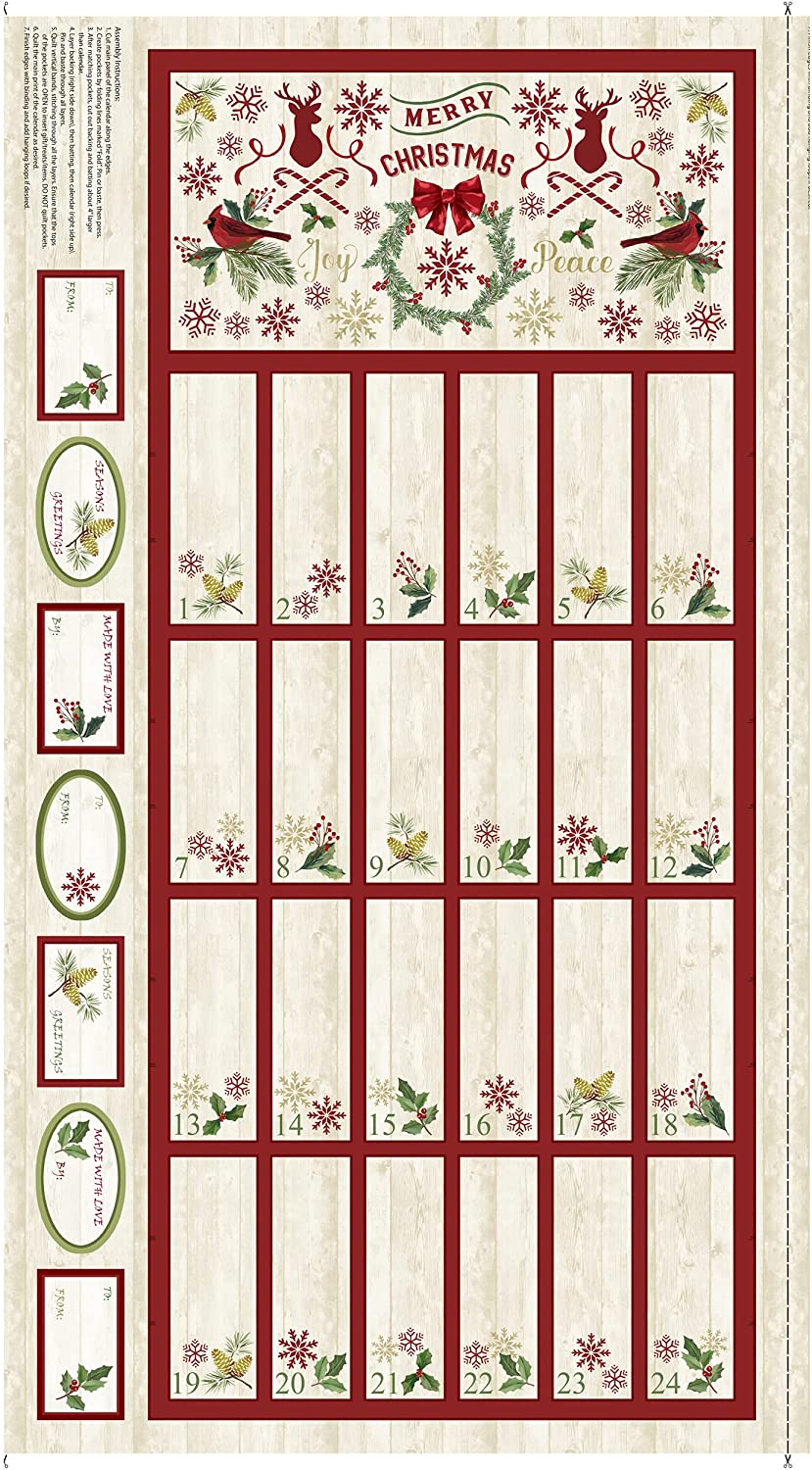 Christmas Advent Calendar Panel 24 inchesl Natural Comfort & Joy Timeless Treasures Cotton Fabric