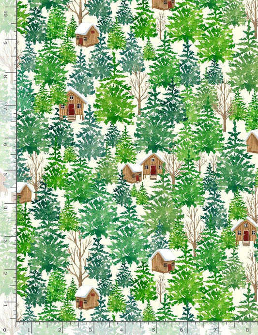 Christmas Countdown Evergreen Trees Cream Timeless Treasures Cotton Fabric