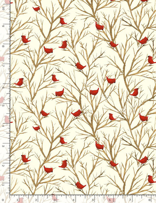 Christmas Countdown Red Cardinals Trees Cream Timeless Treasures Cotton Fabric