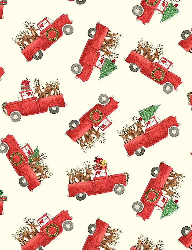 Christmas Countdown Tossed Santa Trucks Cream Timeless Treasures Cotton Fabric