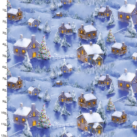 Christmas Eve Journey Christmas Village Blue Marcello Corti 3 Wishes Cotton Fabric