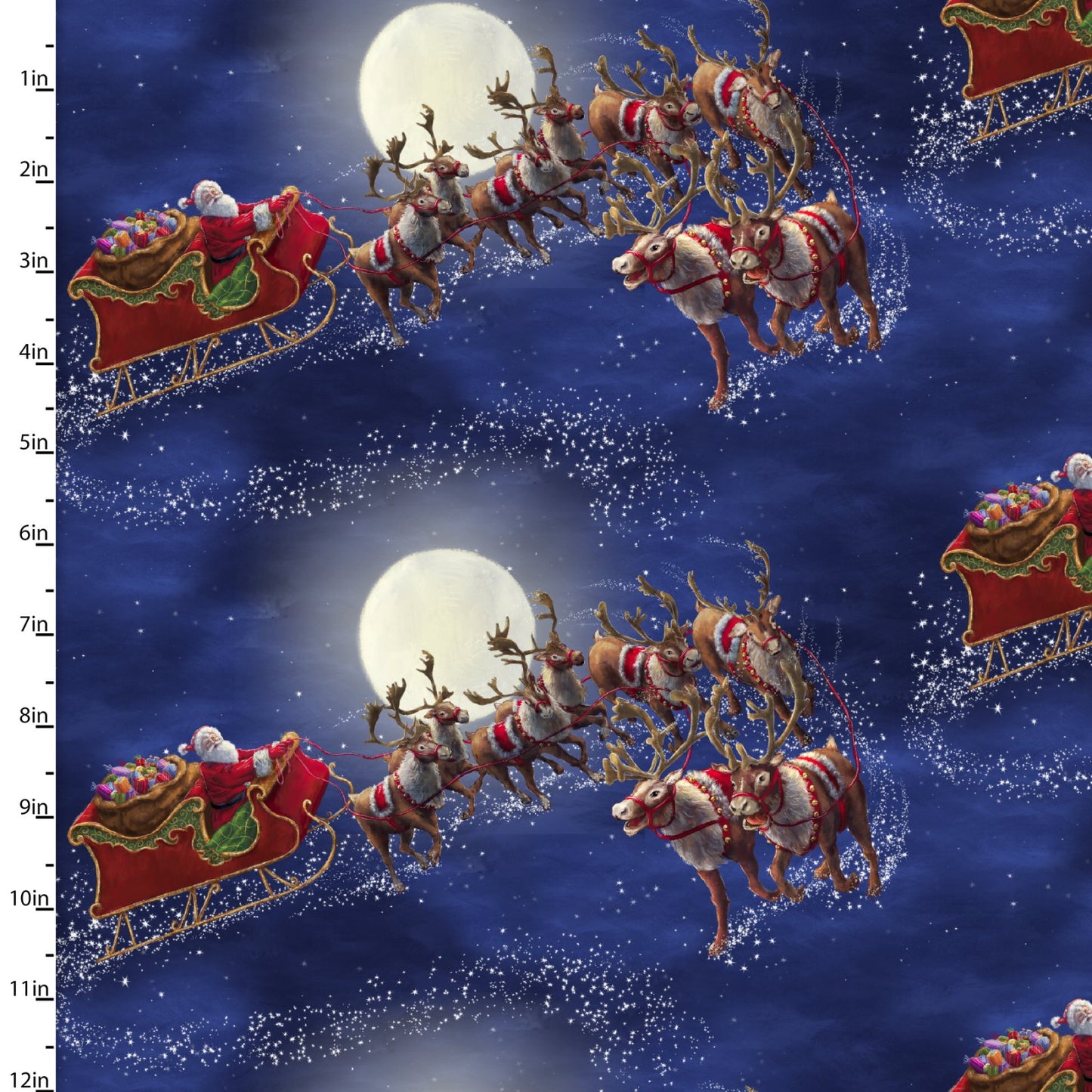 Christmas Eve Journey Here Comes Santa Navy Marcello Corti 3 Wishes Cotton Fabric