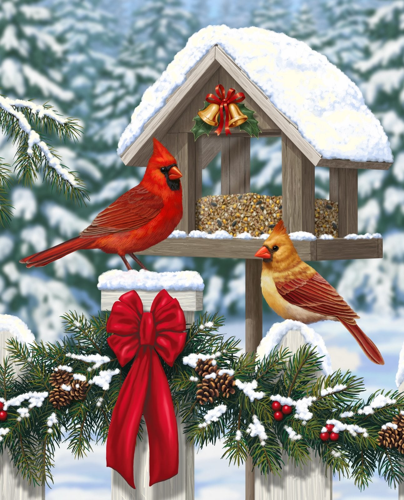 Christmas Feast Cardinals Panel 36" David Textiles Cotton Fabric DT-AL-3910-0C-1-Multi | US Fabric Shop
