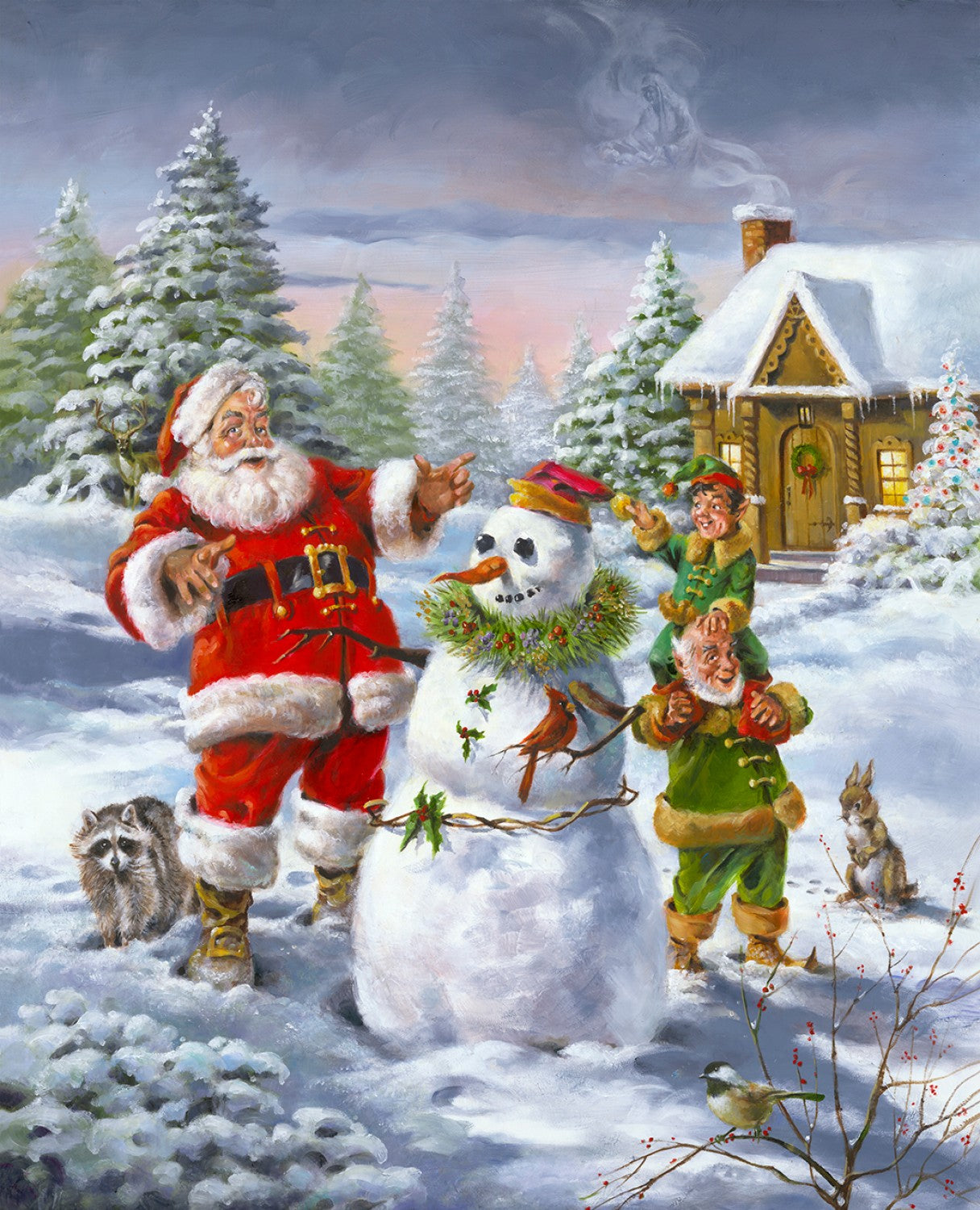 Christmas Friends Panel 36" Snowman Santa and Elves David Textiles Cotton Fabric