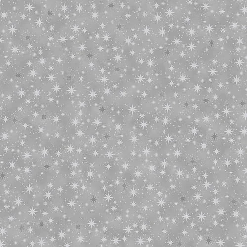 Christmas Is Near Scattered Stars Grey Silver Metallic Stof Blank Quilting Cotton Fabric