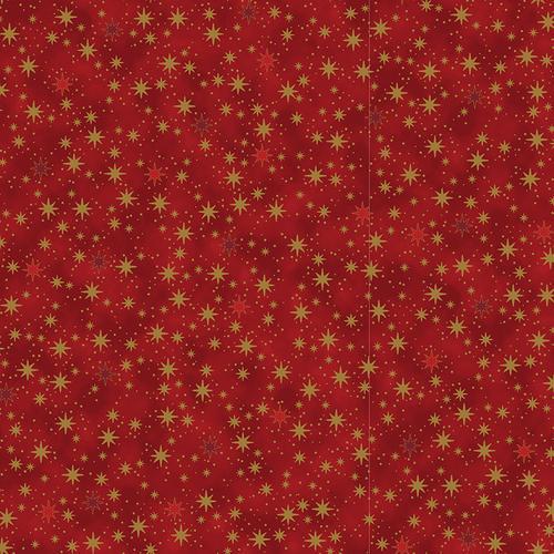 Christmas Is Near Scattered Stars Red Gold Metallic Stof Blank Quilting Cotton Fabric