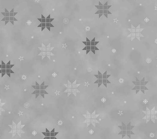 Christmas Is Near Shape Stars Grey Silver Metallic Stof Blank Quilting Cotton Fabric