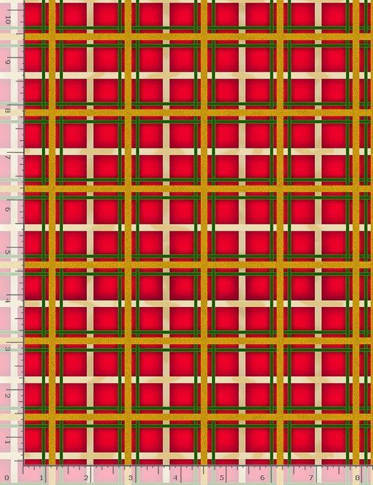 Christmas Joy Red Metallic Holiday Plaid Timeless Treasures Cotton Fabric