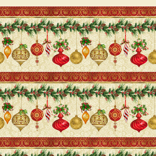 Christmas Legend Border Stripe Cream Bruce Park Henry Glass Cotton Fabric