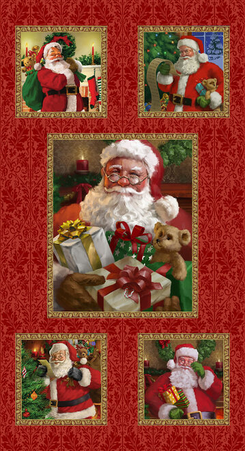 Christmas Legend Santa Block Panel Cream Bruce Park Henry Glass 24" Cotton Fabric