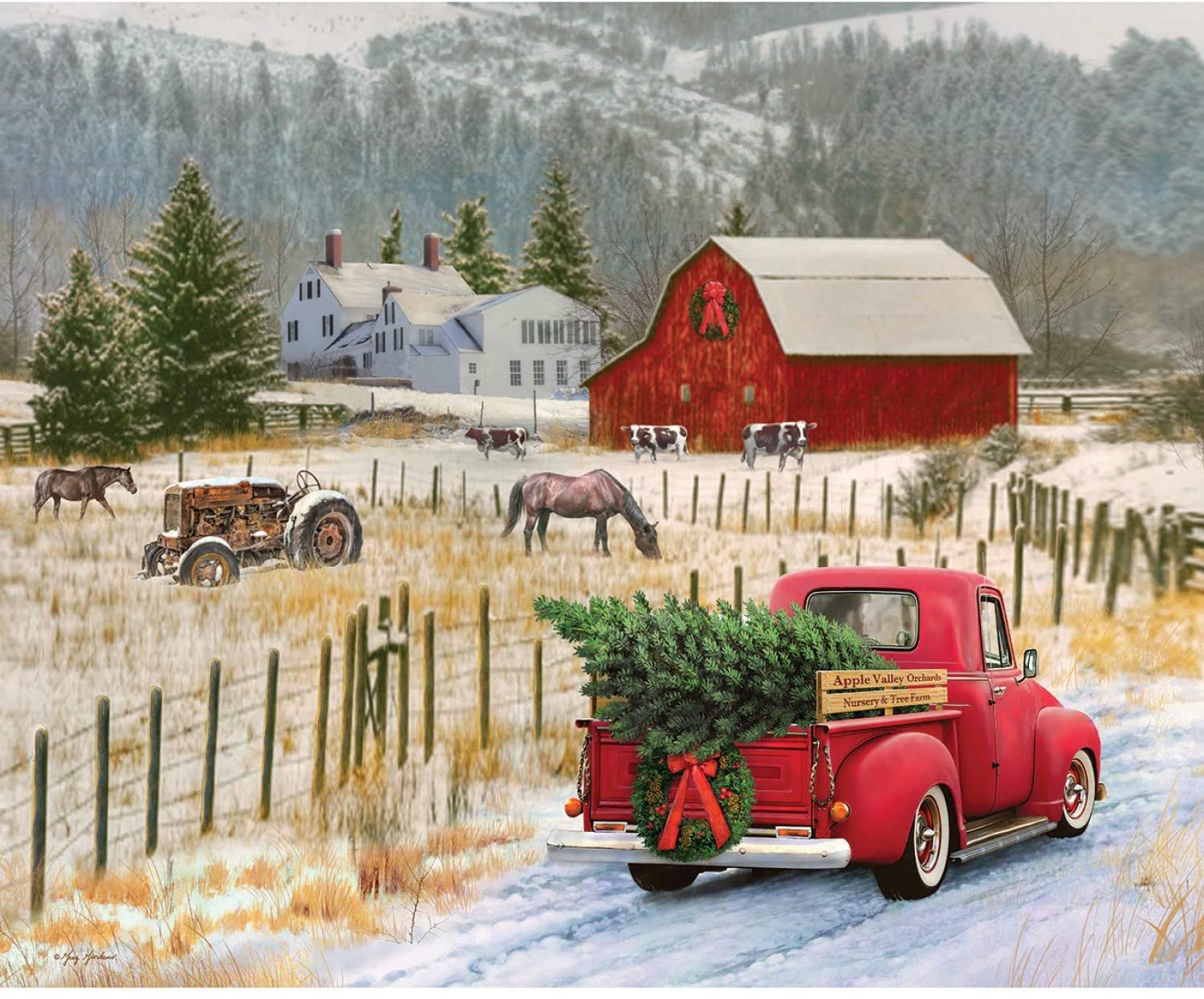Christmas Memories Country Christmas Vintage Truck Panel 36" Riley Blake Cotton Fabric | US Fabric Shop