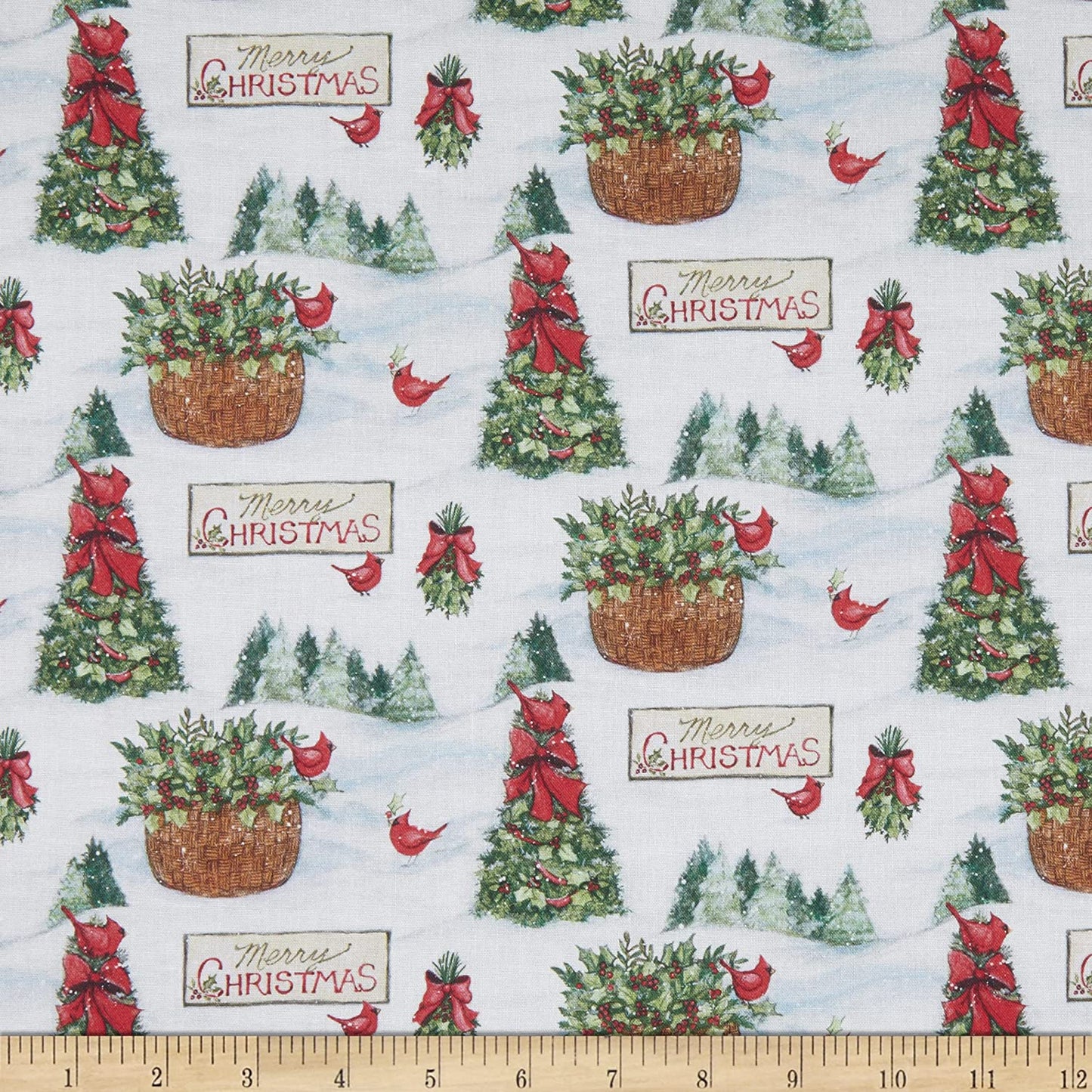 Christmas Merry Christmas Red Birds White Susan Winget Springs Creative Cotton Fabric