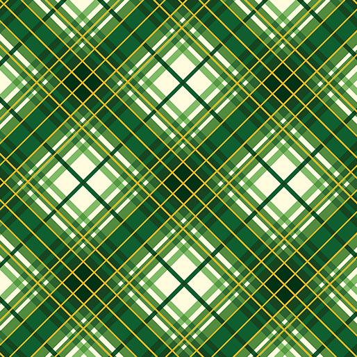 Christmas Musical Holiday Plaid Metallic Green Kanvas Studio Benartex Cotton Fabric