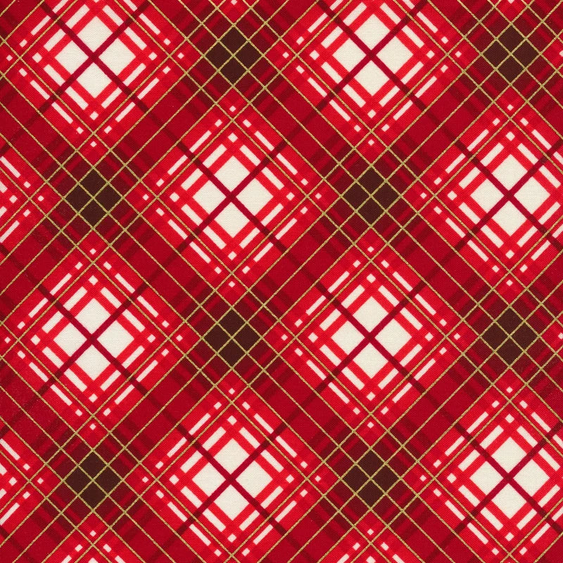 Christmas Musical Holiday Plaid Metallic Red Kanvas Studio Benartex Cotton Fabric