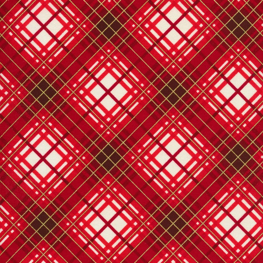 Christmas Musical Holiday Plaid Metallic Red Kanvas Studio Benartex Cotton Fabric