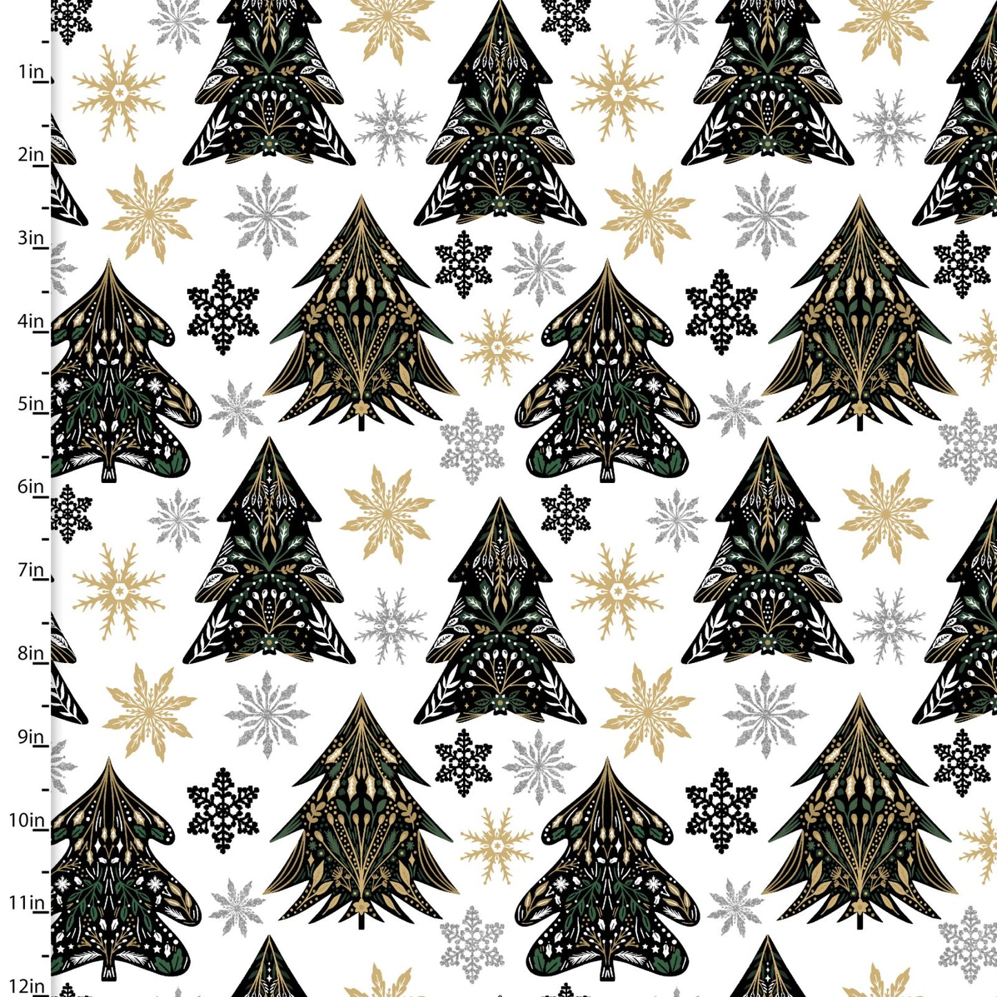 Christmas Shine Fancy Trees Silver Glitter White Louise Allen 3 Wishes Cotton Fabric