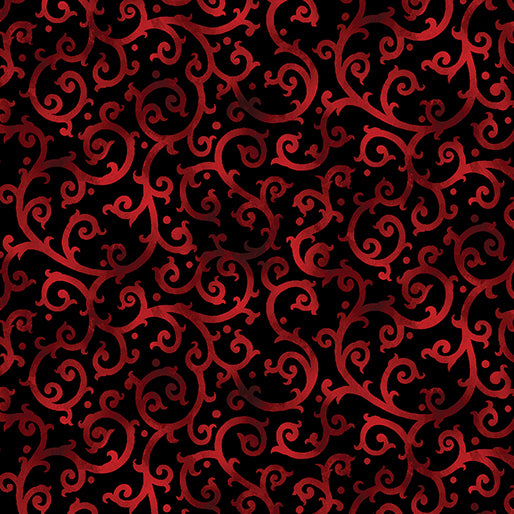 Christmas Spirit Scrolling Splendor Scarlet Red Black David Galchutt Benartex Cotton Fabric | US Fabric Shop
