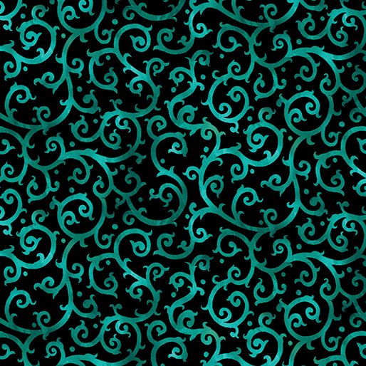 Christmas Spirit Scrolling Splendor Turquoise Black David Galchutt Benartex Cotton Fabric