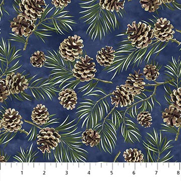 Christmas Wish Pinecone Toss Blue Multi Thomas Wood and Deborah Edwards Northcott Cotton Fabric