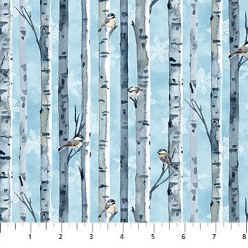 Christmas Woodland Birch Tree Trucks Light Blue Kathryn Christensen Northcott Cotton Fabric