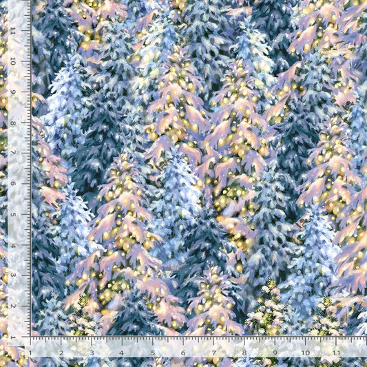 Christmas Eve Evergreens with Christmas Light Icicle Dona Gelsinger Timeless Treasures Cotton Fabric TT-DONA-CD3374-ICICLE