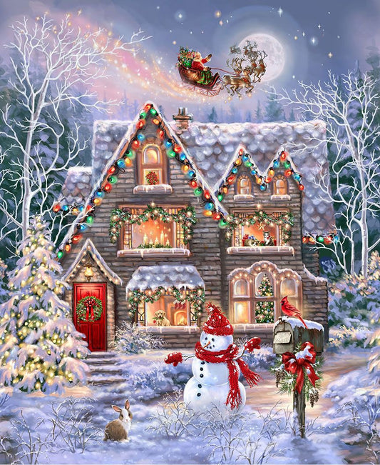 Christmas Eve Holiday House Panel 36" Multi Dona Gelsinger Timeless Treasures Cotton Fabric TT-PANELDG-CD3370-MULTI
