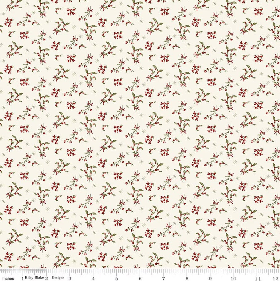 Christmas Greetings Berries Cream Sandy Gervais Riley Blake Designs Cotton Fabric RB-C17662-CREAM