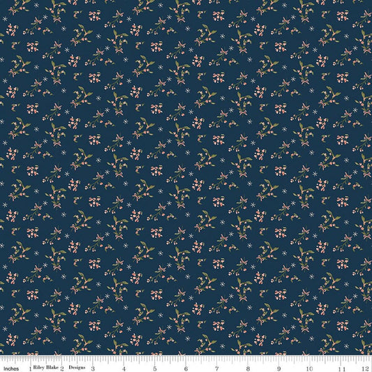Christmas Greetings Berries Navy Sandy Gervais Riley Blake Designs Cotton Fabric RB-C17662-NAVY