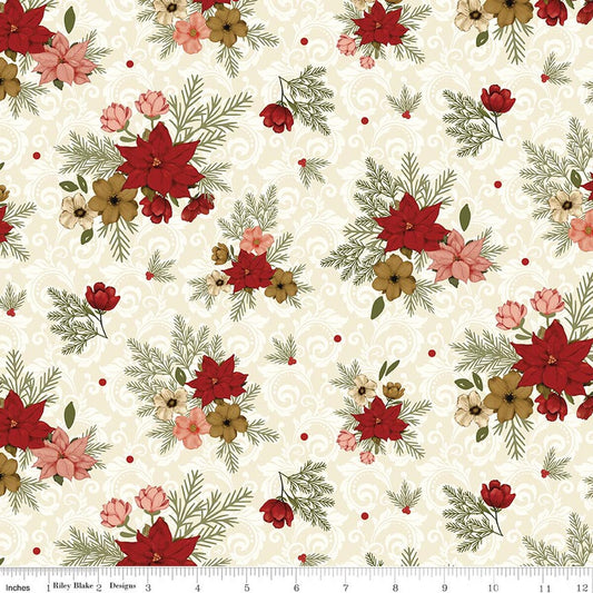 Christmas Greetings Floral Cream Sandy Gervais Riley Blake Designs Cotton Fabric RB-CD17661-CREAM