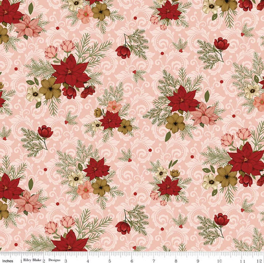 Christmas Greetings Floral Pink Sandy Gervais Riley Blake Designs Cotton Fabric RB-CD17661-PINK