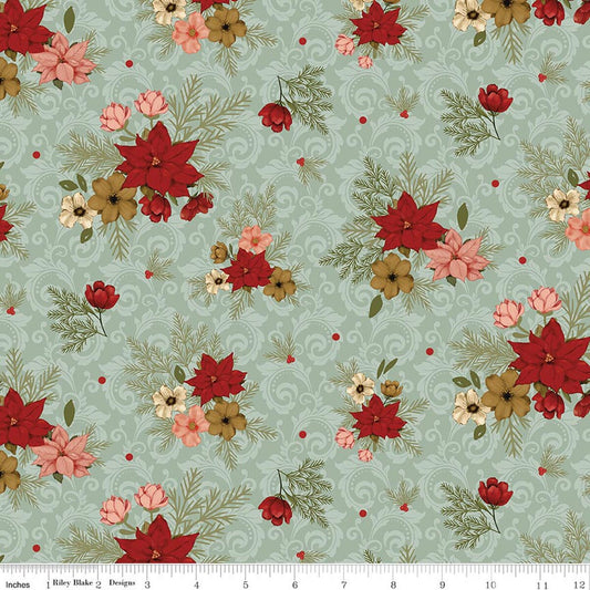 Christmas Greetings Floral Sage Sandy Gervais Riley Blake Designs Cotton Fabric RB-CD17661-SAGE