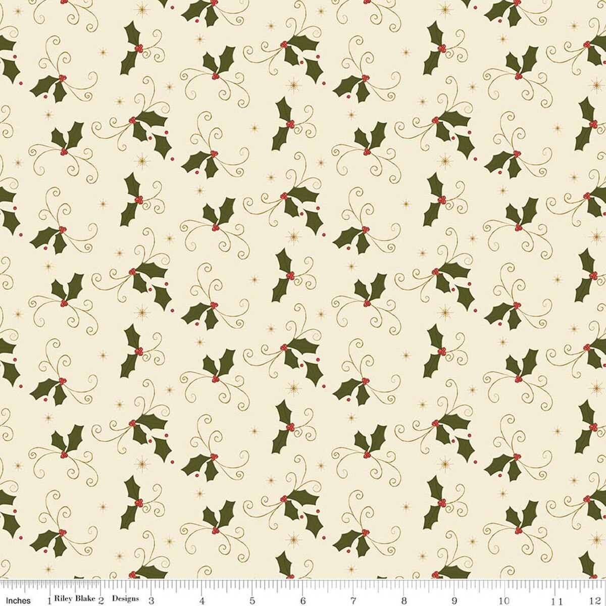 Christmas Greetings Holly Cream Sandy Gervais Riley Blake Designs Cotton Fabric RB-C17663-CREAM