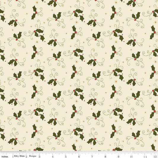 Christmas Greetings Holly Cream Sandy Gervais Riley Blake Designs Cotton Fabric RB-C17663-CREAM