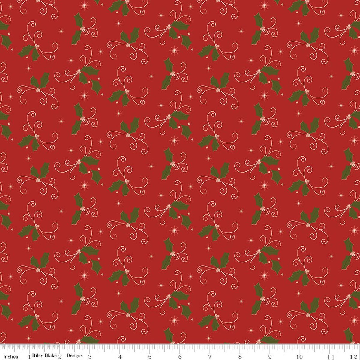 Christmas Greetings Holly Red Sandy Gervais Riley Blake Designs Cotton Fabric RB-C17663-RED