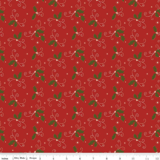 Christmas Greetings Holly Red Sandy Gervais Riley Blake Designs Cotton Fabric RB-C17663-RED