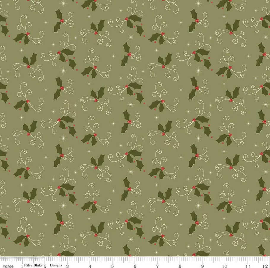 Christmas Greetings Holly Spruce Sandy Gervais Riley Blake Designs Cotton Fabric RB-C17663-SPRUCE
