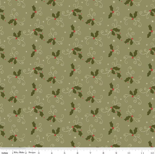 Christmas Greetings Holly Spruce Sandy Gervais Riley Blake Designs Cotton Fabric RB-C17663-SPRUCE