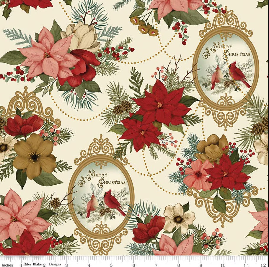 Christmas Greetings Main Cream Sandy Gervais Riley Blake Designs Cotton Fabric RB-CD17660-CREAM