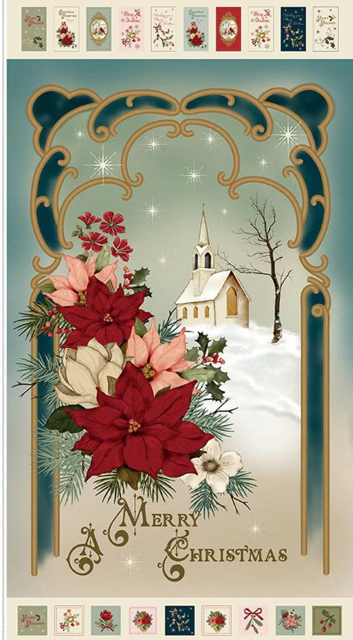 Christmas Greetings Panel 24'' x 44'' Sandy Gervais Riley Blake Designs Cotton Fabric RB-PD17669-PANEL
