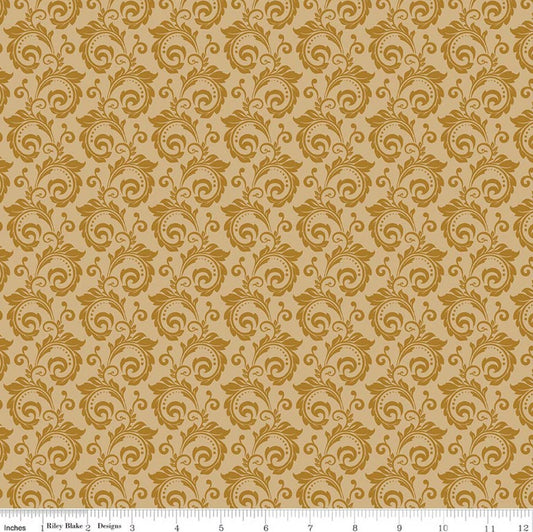 Christmas Greetings Scroll Gold Sandy Gervais Riley Blake Designs Cotton Fabric RB-C17664-GOLD