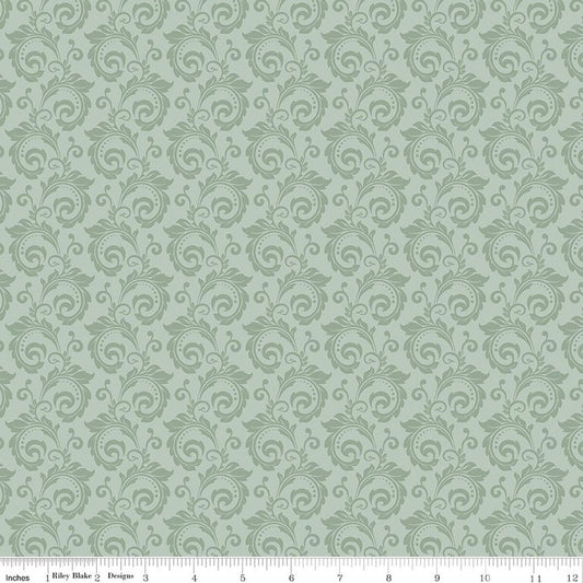 Christmas Greetings Scroll Sage Sandy Gervais Riley Blake Designs Cotton Fabric RB-C17664-SAGE