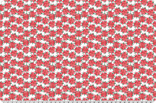 Christmas Keepsake Poinsettias Quilting Cuddle Cardinal Red White Shannon Fabrics Polyester Minky Fabric SF-QCCKPOINSETTIASCARDINAL