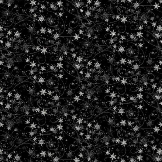 Christmas Legend II Snow Flakes Black Bruce Park Henry Glass Cotton Fabric