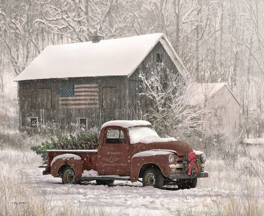 Christmas Memories Tree Farm Country Christmas Vintage Truck Snow Panel 36" Riley Blake Cotton Fabric